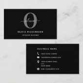 Typografie Monogram Script Name Schwarz-weiß Grau Visitenkarte (Vorne/Hinten)