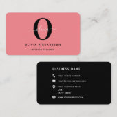 Typografie Monogram Script Name Schwarz-weiß Pink Visitenkarte (Vorne/Hinten)