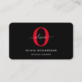 Typografie Monogram Script Name Schwarz-weiß Red Visitenkarte (Vorderseite)