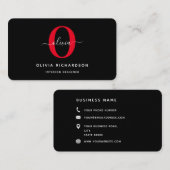Typografie Monogram Script Name Schwarz-weiß Red Visitenkarte (Vorne/Hinten)