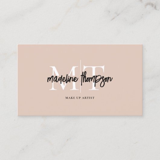 Typografie-Monogramm Beige QR-Code Visitenkarte (Vorderseite)