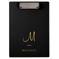 Typografie-Monogramm-Clipboard Elegant Schwarz Gol