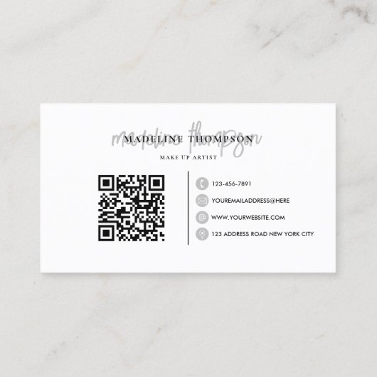 Typografie Monogramm Silver QR-Code Visitenkarte (Rückseite)