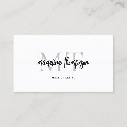 Typografie Monogramm Silver QR-Code Visitenkarte (Vorderseite)