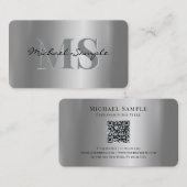 Typografie Name QR Code Schrift Luxus Silber Visitenkarte (Vorne/Hinten)