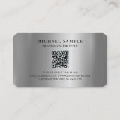 Typografie Name QR Code Schrift Luxus Silber Visitenkarte (Rückseite)