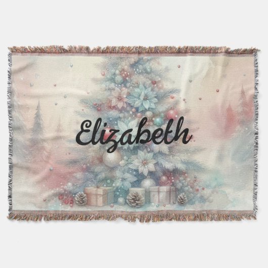 Typografie Name Weihnachtsbaumflora Aquarell Decke (Vorderseite)