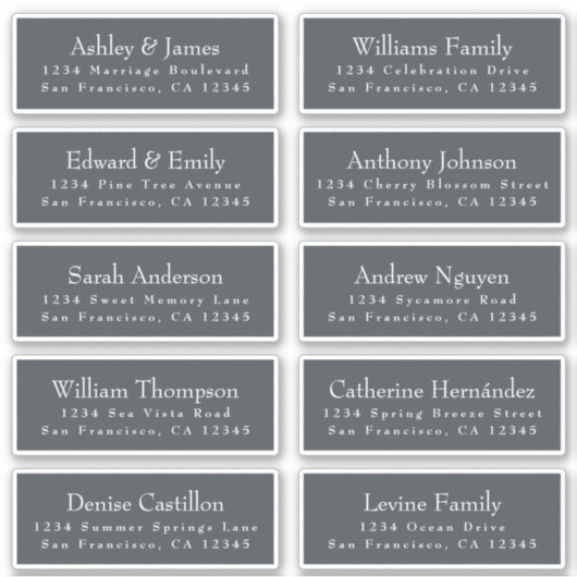 Typografie Off-Black Wedding Guest Address Labels (Vorderseite)