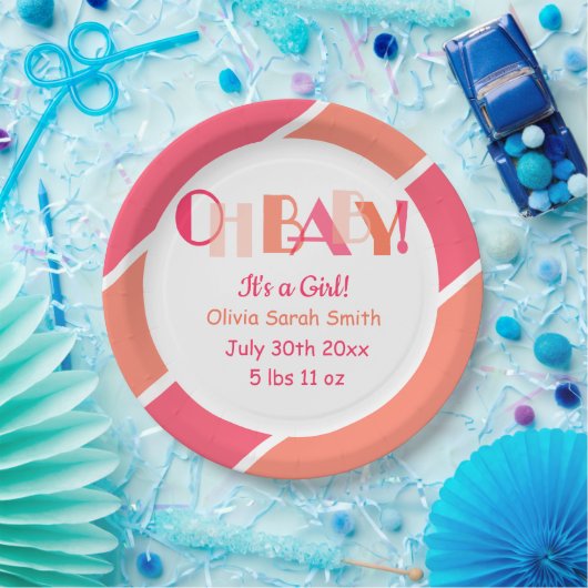 Typografie Oh Baby Coral Moderne Babydusche Pappteller (Party)