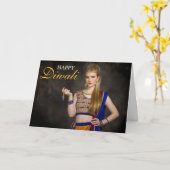 Typografie Overlay Personalisiert Happy Diwali Fot Karte (Gelbe Blume)