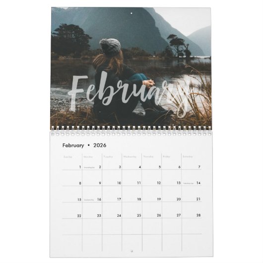 Typografie-Overlay und Foto | Einfach und modern Kalender (Feb 2026)