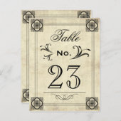 Typografie Parchment Vintage Hochzeit Tischnummern (Vorne/Hinten)