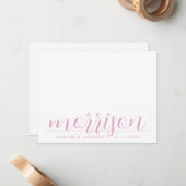 Typografie Pastel Pink Familienname Hochzeit Mitteilungskarte (Vorderseite/Rückseite Beispiel)