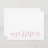 Typografie Pastel Pink Familienname Hochzeit Mitteilungskarte (Vorne/Hinten)