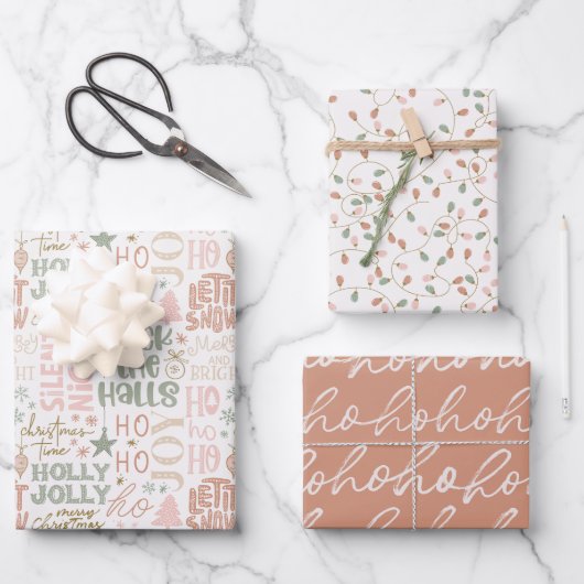 Typografie Pastell Holiday Wrapping Paper Geschenkpapier Set (Vorderseite)