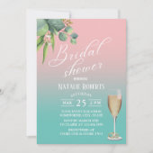 Typografie Pastell Pink Aquamarines Foliage Brautp Einladung (Vorderseite)