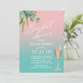 Typografie Pastell Pink Aquamarines Foliage Brautp Einladung (Stehend Vorderseite)