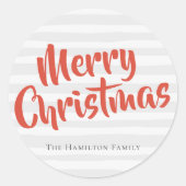 Typografie Personalisiert Weihnachten Grau und Ora Runder Aufkleber (Vorderseite)