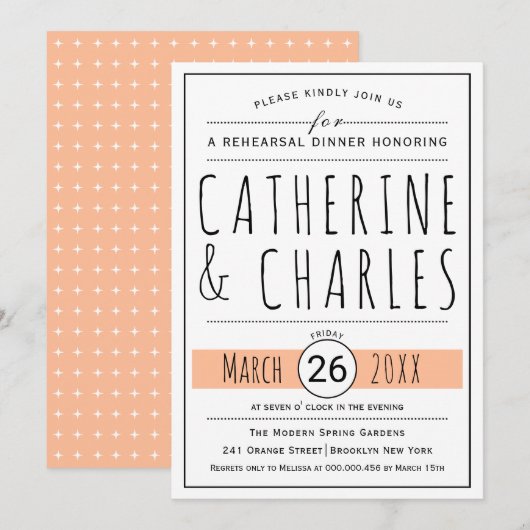 Typografie Pfirsichfest Probe Abendessen Einladung (Vorne/Hinten)