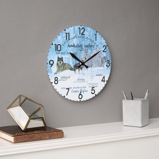 Typografie phantastischer Wölfe | PERSONALISIERT Große Wanduhr (Büro)