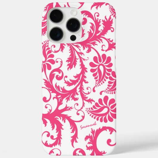 Typografie Pink Damast Ihr Name oder Zitat Case-Mate iPhone Hülle (Rückseite)