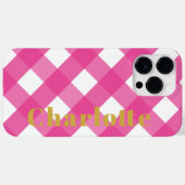 Typografie Pink Gingham iPhone Case mit Name (Rückseite (Horizontal))