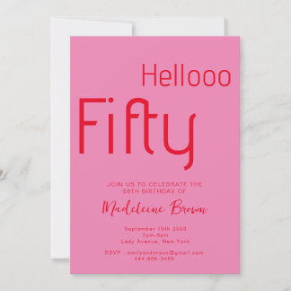 Typografie Pink Red Modern 50. Geburtstag Einladung