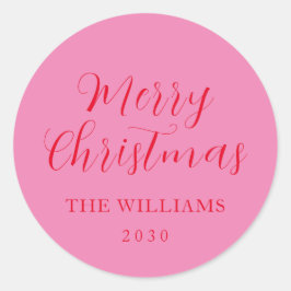 Typografie Pink Rot Frohe Weihnachten Runder Aufkleber