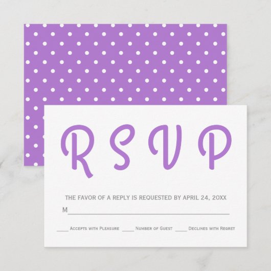 Typografie polka dot lavender weded RSVP Karte (Vorne/Hinten)