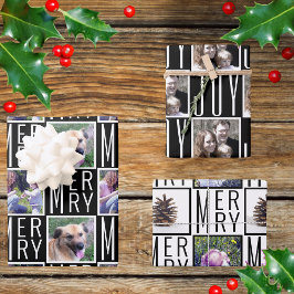 Typografie Quadrat Fotos Chic Schwarz-Weiß Geschenkpapier Set