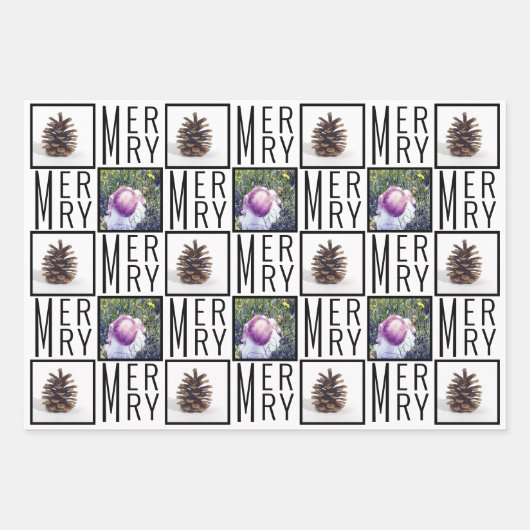 Typografie Quadrat Fotos Chic Schwarz-Weiß Geschenkpapier Set (Vorderseite 3)