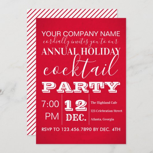 Typografie Red Corporate Holiday Party Einladung (Vorne/Hinten)