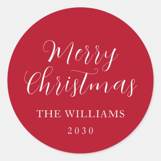 Typografie Red Merry Weihnachten Runder Aufkleber (Vorderseite)