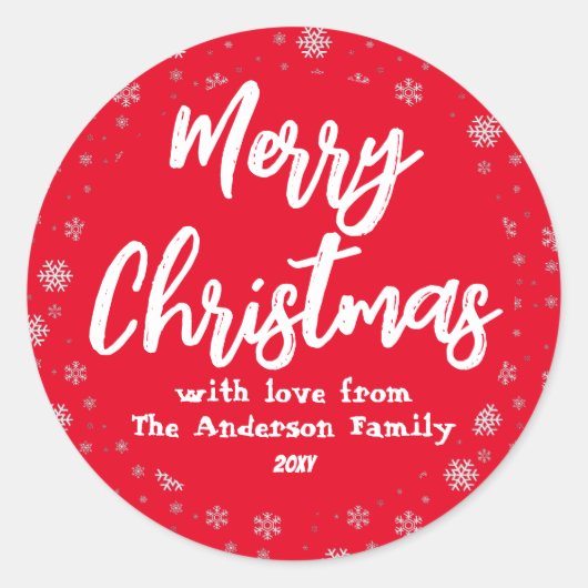 Typografie Red White Minimal Moderne Weihnachten Runder Aufkleber (Vorderseite)