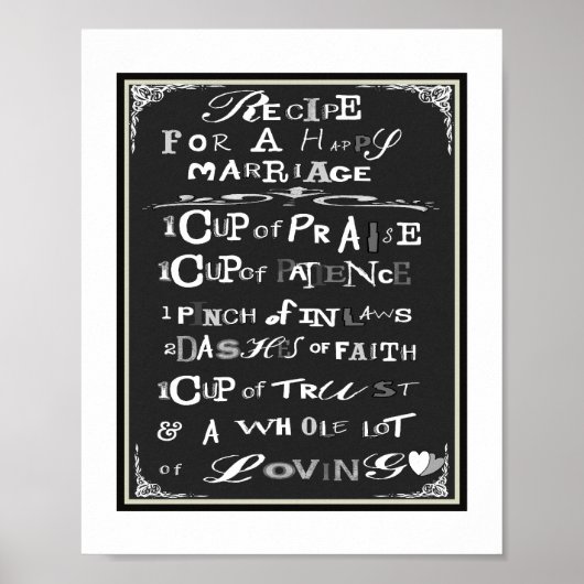 Typografie Rezept für glückliche Eheposter drucken Poster (Vorne)