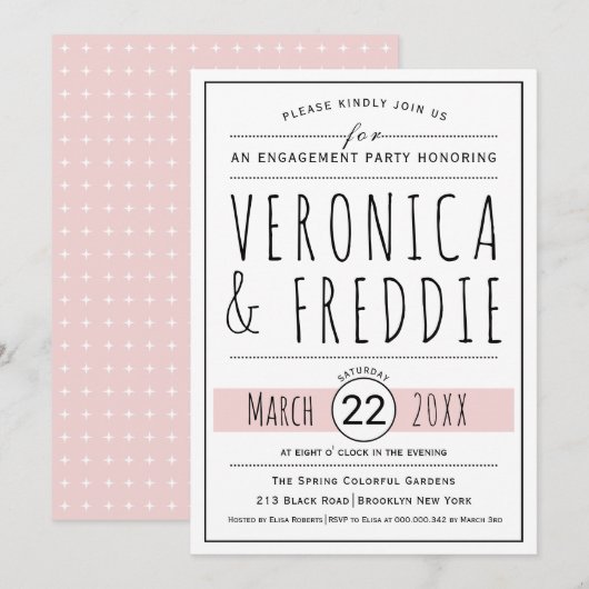 Typografie-Rosa-Hochzeitsfeier Einladung (Vorne/Hinten)