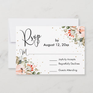 Typografie Rosé Florales Gold Konfetti RSVP Karte
