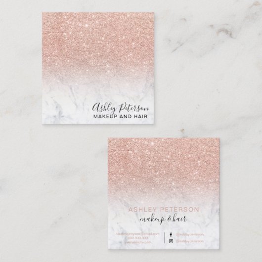 Typografie-RosengoldGlittermarmor des Makes-up Quadratische Visitenkarte (Vorne/Hinten)