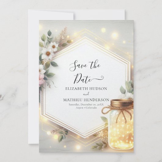 Typografie Rustic Mason Jar Wedding Save The Date (Vorderseite)