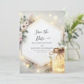 Typografie Rustic Mason Jar Wedding Save The Date (Stehend Vorderseite)