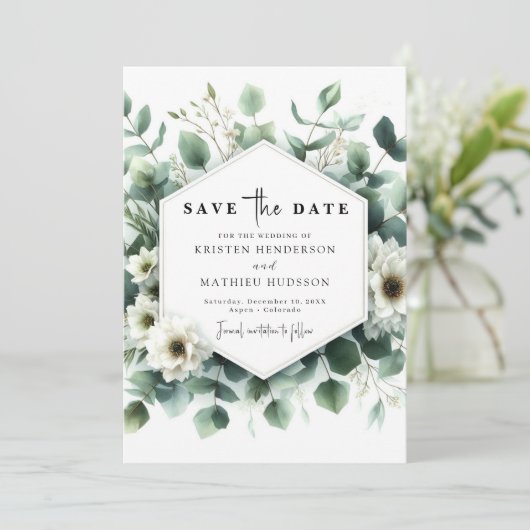 Typografie Rustikale Eukalyptus Digital Wedding Save The Date (Stehend Vorderseite)
