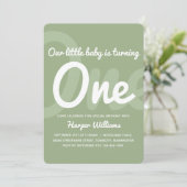 Typografie Sage One Baby Einladung zum 1. Geburtst (Stehend Vorderseite)