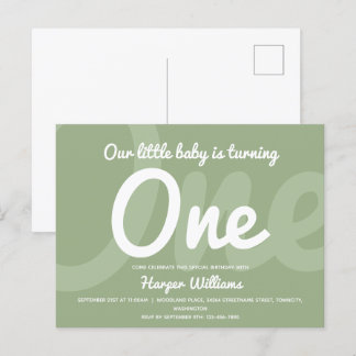 Typografie Sage One Baby Erstgeburt Einladungspostkarte