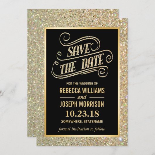 Typografie Save the Date Gold Glitzer Glitzern (Vorne/Hinten)