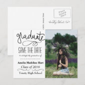 Typografie Save the Date Graduationspartei Foto Ankündigungspostkarte (Vorne/Hinten)