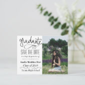Typografie Save the Date Graduationspartei Foto Ankündigungspostkarte (Stehend Vorderseite)