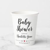 Typografie Schwarz-weiß Baby Shower Herz Pappbecher (Vorderseite)