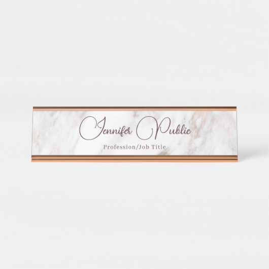 Typografie Script Elegant Moderne Rose Goldmarmor Schreibtischnamensplakette (Vorderseite )