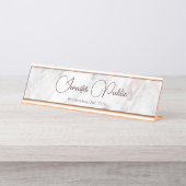 Typografie Script Elegant Moderne Rose Goldmarmor Schreibtischnamensplakette (Vorderseite )