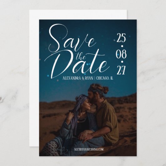 Typografie Script Foto Overlay Hochzeit Save The Date (Vorne/Hinten)